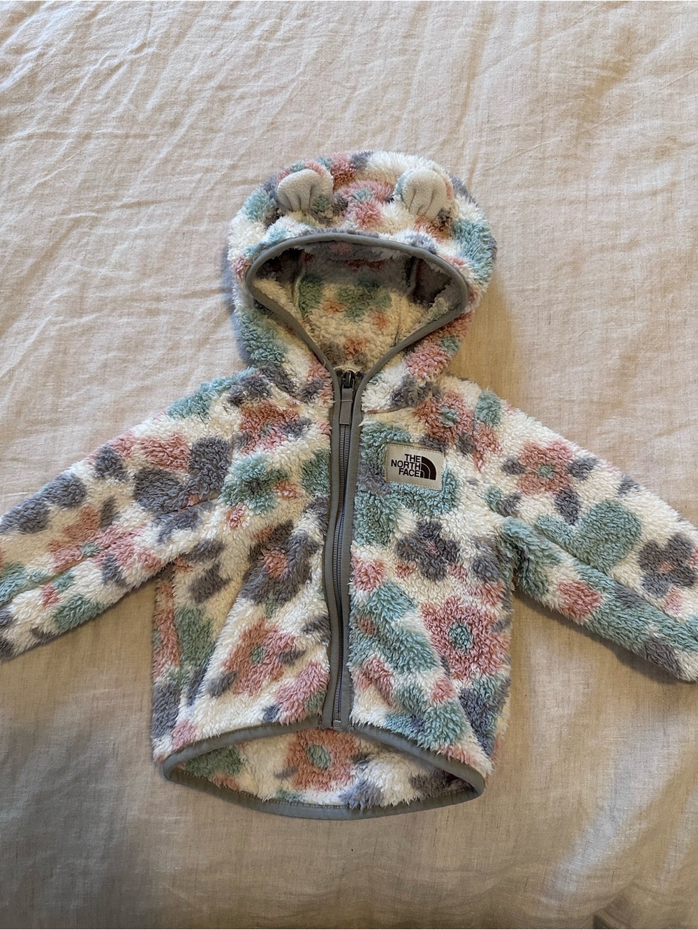 The North Face Kids White Multicolor Plush Hooded Fleece Jacket